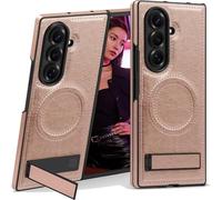 Ephoou for Samsung Galaxy Z Fold7 Compatible with MagSafe, Built-in Kickstand & Strong Magnetic Ring PU Leather Shockproof Military Grade Protection Cover Samsung Z Fold 7 JD-Pink