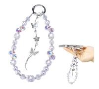 Ephoou Glitter Beaded Phone Charm for Women - Sparkling Crystal Butterfly & Flower Design, Cute Pearl Anti-Lost Cellphone Lanyard Wrist Strap for Phone, Bag & Keys (HD-Purple)