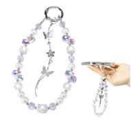 Ephoou Glitter Beaded Phone Charm for Women - Sparkling Crystal Butterfly & Flower Design, Cute Pearl Anti-Lost Cellphone Lanyard Wrist Strap for Phone, Bag & Keys (HD-White)
