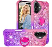 Ephoou Gradient Liquid Glitter Case for A IP A107 6.27" with Ring Kickstand, Women Girls Cute Bling Heart Floating Sparkle Soft TPU Shockproof Cover for IP A107 JB-Pink Purple