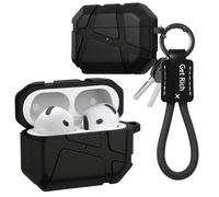 Ephoou Meteorite Texture Case for AirPods 4 Gen with Keychain Lanyard, Simple Cool Rugged Protection Hard Shell Premium TPU Full Body Shockproof Cover for AirPods 4 YS-Black