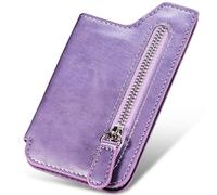 Ephoou Phone Wallet Stick on, Flip PU Leather Card Holder with [Zipper Closure] Coin Pocket [Magnetic Closure] Credit/ID Card Sleeve Pouch for iPhone/Samsung and Most Smart Phones (Black), Purple,