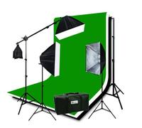 ePhoto H9004SB-69BWG Photography Studio Video Lighting Chromakey Screen 3 Muslin Backdrops Lighting Kit Background Support Kit-Green/Black/White