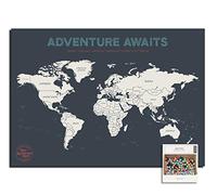 Epic Adventure Maps Push Pin World Map Poster 24" x 17" - World Travel Map Marks Your Adventures Around The World - Multicolored Pushpins Included - Travelers Gift - Traveler Wall Decor