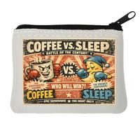 Epic Battle Between Coffee and Sleep Neoprene Coin Purse Pouch 10x11cm White