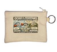 Epic Battle Between Ocean and Mountains Key Chain Coin Purse Beige