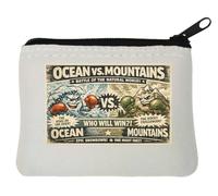 Epic Battle Between Ocean and Mountains Neoprene Coin Purse Pouch 10x11cm White