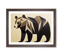 Epic Bear Abstract WHT Framed Print | A2 Walnut Framed Wall Art | Ready to Hang | Abstract Animal Picture | Living Room Bedroom Lounge Office