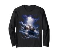 Epic Bible Story Christian Graphic - Jesus Calming The Storm Long Sleeve T-Shirt