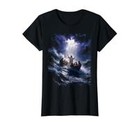 Epic Bible Story Christian Graphic - Jesus Calming The Storm Value Graphic T-Shirt, Women, Black, M