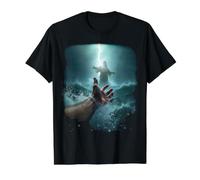 Epic Bible Story Christian Graphic - Jesus Saving Peter Value Graphic T-Shirt, Men, Black, S