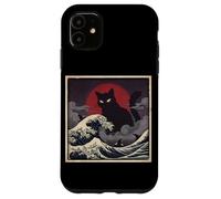 Epic Black Cat Over Stormy Japanese Ocean Waves Case for iPhone 11