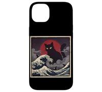 Epic Black Cat Over Stormy Japanese Ocean Waves Case for iPhone 14 Plus