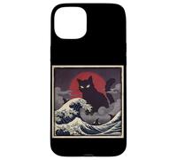 Epic Black Cat Over Stormy Japanese Ocean Waves Case for iPhone 15 Plus