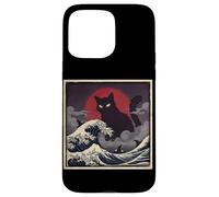 Epic Black Cat Over Stormy Japanese Ocean Waves Case for iPhone 15 Pro Max