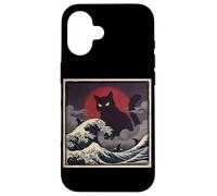 Epic Black Cat Over Stormy Japanese Ocean Waves Case for iPhone 16