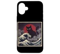 Epic Black Cat Over Stormy Japanese Ocean Waves Case for iPhone 16 Plus