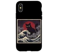 Epic Black Cat Over Stormy Japanese Ocean Waves Case for iPhone X/XS