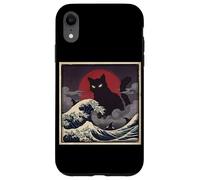 Epic Black Cat Over Stormy Japanese Ocean Waves Case for iPhone XR