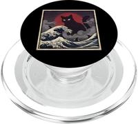 Epic Black Cat Over Stormy Japanese Ocean Waves PopSockets PopGrip for MagSafe