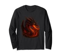 Epic Black Flame Dragon Mythical Fantasy Fire Creature Long Sleeve T-Shirt