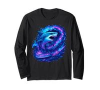 Epic Cosmic Shark Surfing Galaxy Space Ocean Waves Graphic Long Sleeve T-Shirt