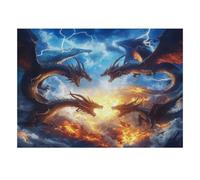 Epic Dragon Battle 1000 Piece Jigsaw Puzzle for Adults | 70x50cm Dramatic dragon clash artwork offers an exciting challenge and a striking display for fantasy lovers