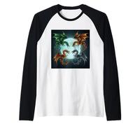Epic Dragon Battle Under The Full Moon Fantasy Art Raglan Baseball Tee