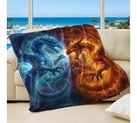 Epic Dragon Printed Flannel Blanket, Blue Electric Scale & Orange Flame Armor Theme Bed Throw, Perfect for Kids' Sofa and Room Decor (02,100x150cm)