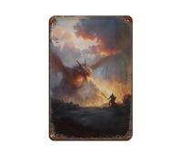 Epic Dragon Vs Knight Battle Retro Poster Metal Tin Sign Chic Art Retro Iron Painting Bar People Cave Cafe Family Garage Poster Wall Decoration 8x12inch(20x30cm)