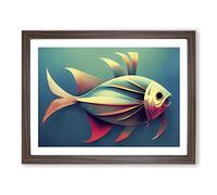 Epic Fish Abstract WHT Framed Print | A4 Walnut Framed Wall Art | Ready to Hang | Abstract Animal Picture | Living Room Bedroom Lounge Office