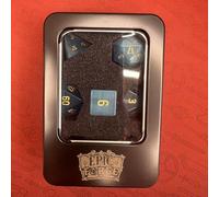 Epic Forge -Semi-precious stone dice - Set of 7 dice with metal box - Cat's eyes - Blue