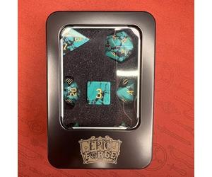 Epic Forge-Semi-Precious Stone Dice Set of 7 with Metal Box - Creation Stone - Black and Turquoise Blue