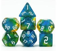 Epic Forge -Set of 7 Resin Dice in Box - Green and Blue Glitter