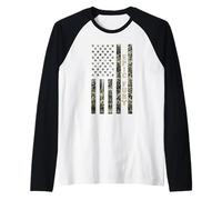Epic Fury American Flag USA Distressed Patriotic Camo Raglan Baseball Tee