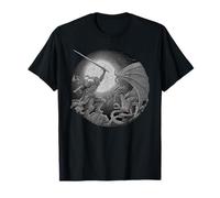Epic Knight Fighting Dragon Detailed Engraved Moonlight Art T-Shirt