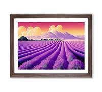Epic Lavender Flower Field Framed Print | A4 Walnut Framed Wall Art | Ready to Hang | Modern Floral Picture | Living Room Bedroom Lounge Office