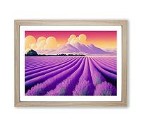 Epic Lavender Flower Field Framed Wall Art Print A2 Oak