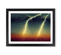 Epic Lightning Bolt Framed Print | A3 Black Framed Wall Art | Ready to Hang | Modern Landscape Picture | Living Room Bedroom Lounge Office