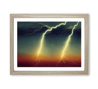 Epic Lightning Bolt Framed Print | A3 Oak Framed Wall Art | Ready to Hang | Modern Landscape Picture | Living Room Bedroom Lounge Office