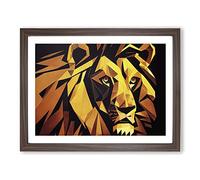 Epic Lion Abstract Framed Print | A2 Walnut Framed Wall Art | Ready to Hang | Abstract Animal Picture | Living Room Bedroom Lounge Office