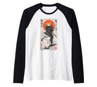 Epic Ninja Cat Riding Shark Funny Japanese Ukiyo-e Art Raglan Baseball Tee