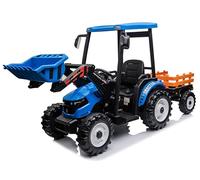 Epic Play Tractor Kids Ride on with and a Trailer and Front Loader Bucket 24v Electric Rechargable Battery Including Remote Control Blue