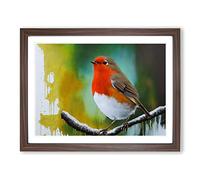 Epic Robin Bird Framed Print | A4 Walnut Framed Wall Art | Ready to Hang | Modern Animal Picture | Living Room Bedroom Lounge Office