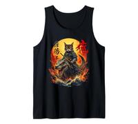Epic Samurai Cat Riding Dragon in Fiery Scene Tank Top