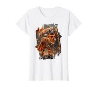 Epic Sci Fi Fire T-rex and Space Adventurer Artwork Value Graphic T-Shirt, Women, White, M