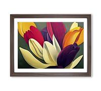 Epic Tulip Flowers Framed Print | A2 Walnut Framed Wall Art | Ready to Hang | Modern Floral Picture | Living Room Bedroom Lounge Office