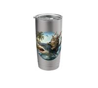 Epic Viking Cat Surfing Shark Quirky Cat Ocean Adventure Art Stainless Steel Insulated Tumbler