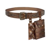 EpicCos 2PCs Magic Alchemy Belt Bag Set, Fantasy Embossed Belt with Belt Pouch and 2 Cork Potion Bottles Wizard for Ren Faire (Brown A), Brown a, One Size, Length 57 inches, Width 6.3 inches