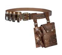 EpicCos 3 PCs Medieval Alchemy Belt Waist Pack Combo with Multiple Potion Bottles, Viking Rivet Belt Side Pouch for Cosplay (Brown D)